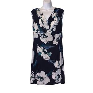 LAUREN RALPH LAUREN Floral Navy Blue Dress 14 P/ NWT